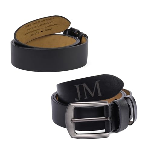 Gaosh Personalisierte Herrengürtel Gravierte Name Double Cowhide Braun Cowboy Gürtel 37mm Ledergürtel Herren Geschenk für Papa Opa Ehemann (Text-Schwarz) von Gaosh