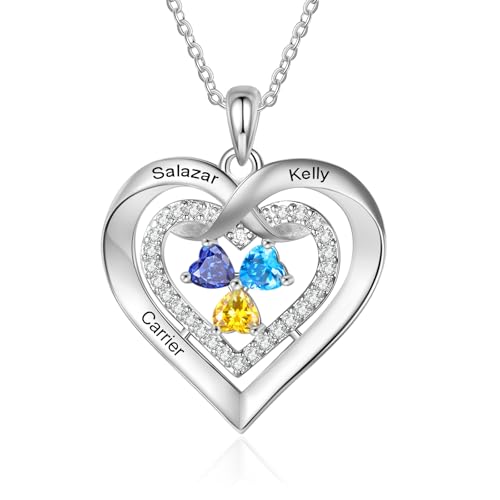 Gaosh Personalisierte Namenskette Damen Kette mit Gravur Herzkette mit Geburtssteinanhänger für Mama Oma Personalisierte Geschenke (B-Name 3) von Gaosh