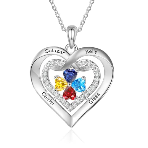 Gaosh Personalisierte Namenskette Damen Kette mit Gravur Herzkette mit Geburtssteinanhänger für Mama Oma Personalisierte Geschenke (B-Name 4) von Gaosh