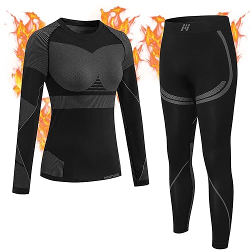 GarBull Thermounterwäsche Damen Skiunterwäsche Set, Thermo Unterwäsche Warme Atmungsaktiv Funktionsunterwäsche Frauen für Home Joggen Skifahren und Radfahren von GarBull