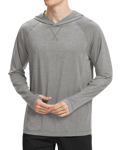 GarBull Herren UPF 100+ Rash Guard Vest Männer UV- Langarmshirt T-Shirt Kapuzenpullover Shirt Schnelltrocknend Leicht Langarmshirt von GarBull