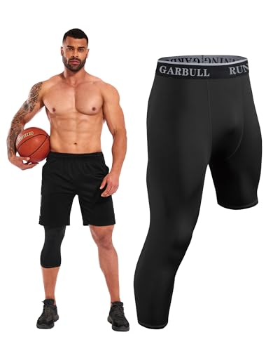 GarBull Kompressionshose Herren 3/4 Laufhose Lange Tights Sporthose Herren Single Leg Sport Leggings für Sport Training Atmungsaktiv Funktionsunterhose Trainingshose Grundschicht von GarBull