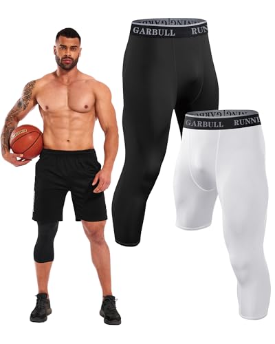 GarBull Kompressionshose Herren 3/4 Laufhose Lange Tights Sporthose Herren Single Leg Sport Leggings für Sport Training Atmungsaktiv Funktionsunterhose Trainingshose Grundschicht von GarBull