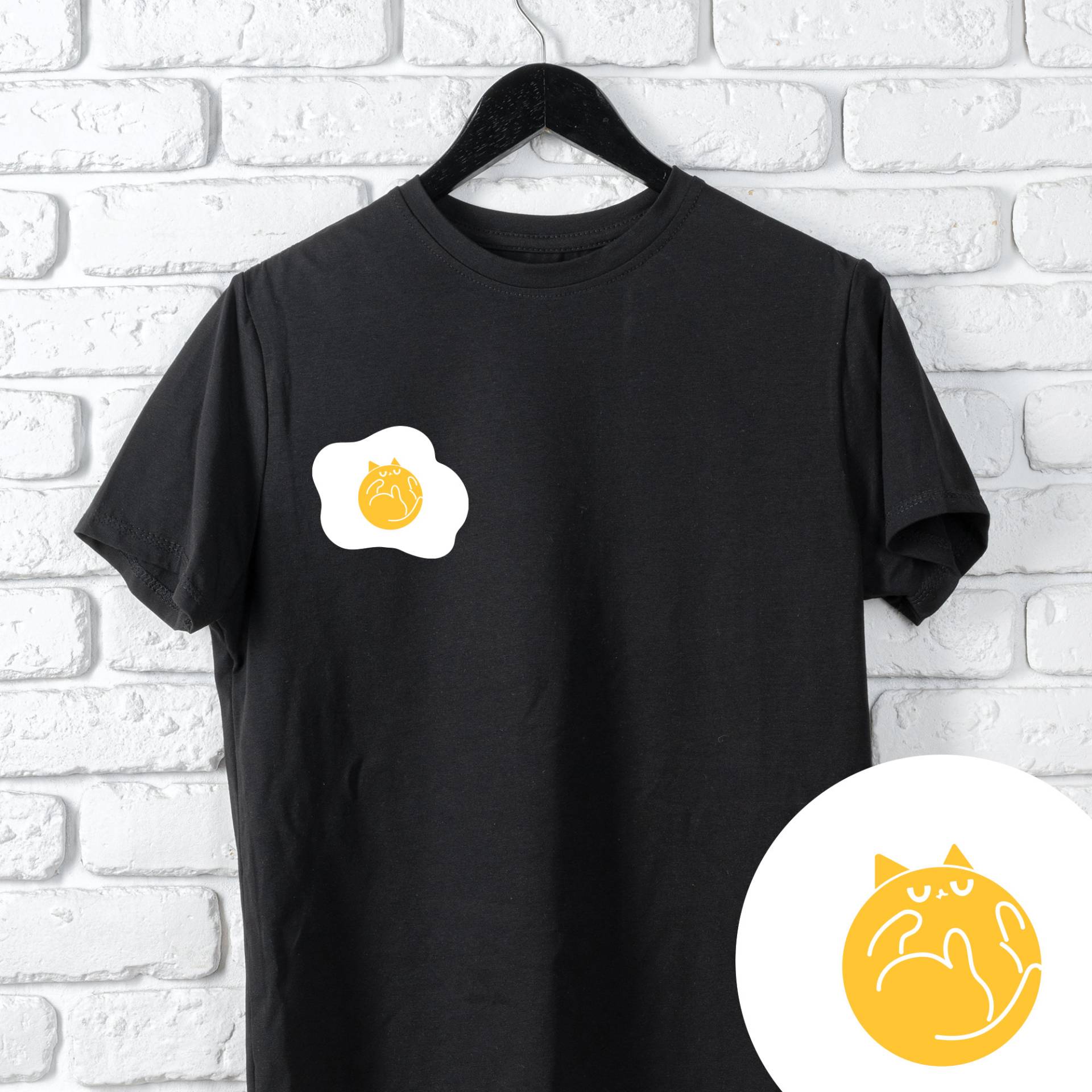 Eggcellent Katzen-T-Shirt Frau | T-Shirt Katze Frühstück Orange Geschenke Eigelb Frühstücksclub Aufkleber Katzenei Shirt von GarabatoDesigns