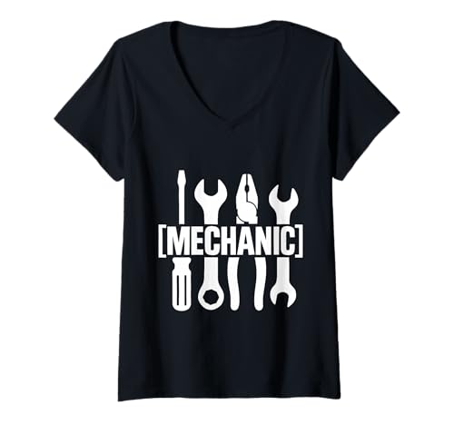 Damen Silhouette für mechanische Werkzeuge T-Shirt mit V-Ausschnitt Damen Silhouette für mechanische Werkzeuge T-Shirt mit V-Ausschnitt von Garage Life