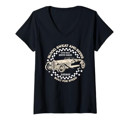 Damen Mechanics Garage Workshop Classic Vintage Car Checkered Flag T-Shirt mit V-Ausschnitt Damen Mechanics Garage Workshop Classic Vintage Car Checkered Flag T-Shirt mit V-Ausschnitt von Garage Mechanic's Vintage Classic Car by GitGraf