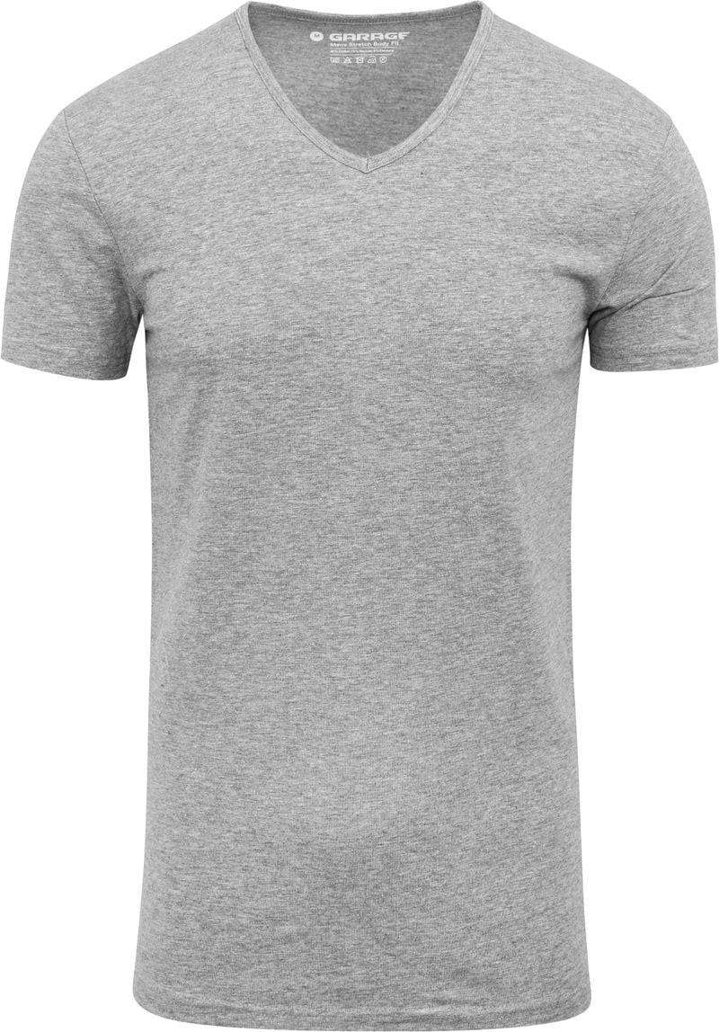 Garage Stretch Basic T-Shirt Grau V-Ausschnitt - Größe L von Garage