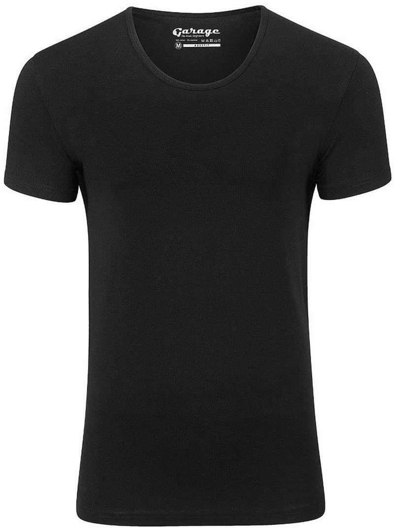 Garage Stretch Basic T-Shirt Schwarz Tiefer Rundhals - Größe L von Garage