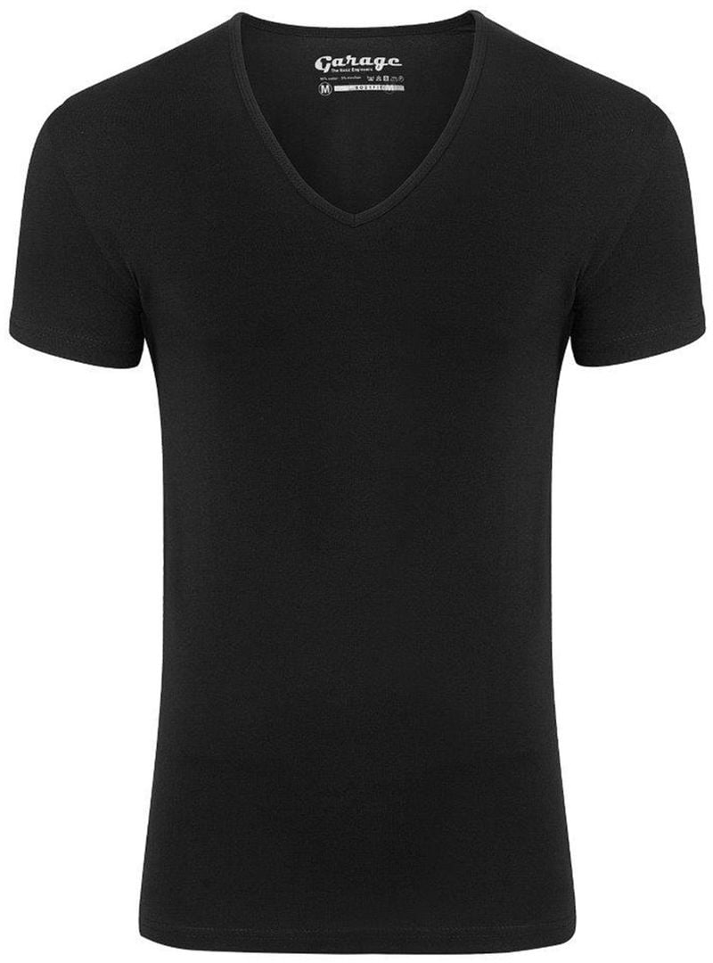 Garage Stretch Basic T-Shirt Schwarz Tiefer V-Hals - Größe L von Garage