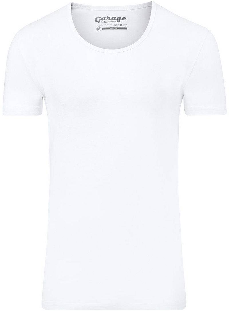 Garage Stretch Basic T-Shirt Weiss Tiefer Rundhals - Größe L von Garage