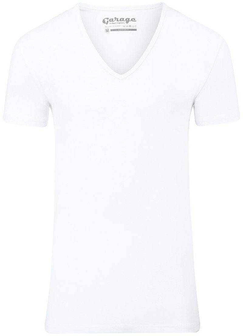 Garage Stretch Basic T-Shirt Weiss Tiefer V-Hals - Größe M von Garage