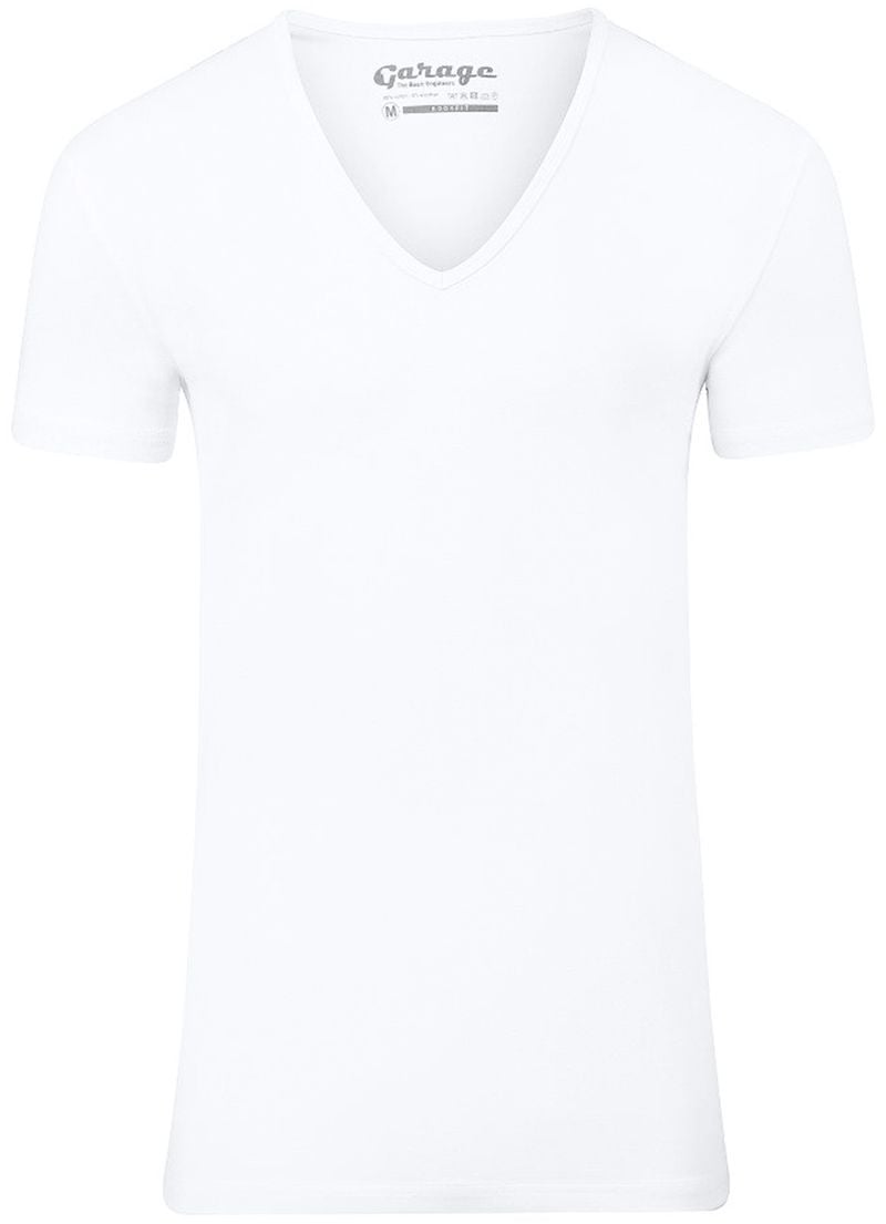 Garage Stretch Basic T-Shirt Weiss Tiefer V-Hals - Größe S von Garage