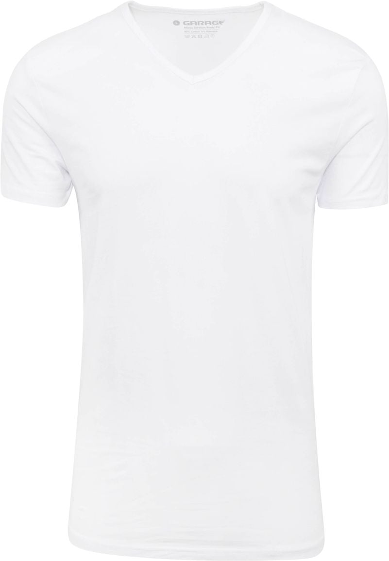 Garage Stretch Basic T-Shirt Weiß V-Ausschnitt - Größe 3XL von Garage