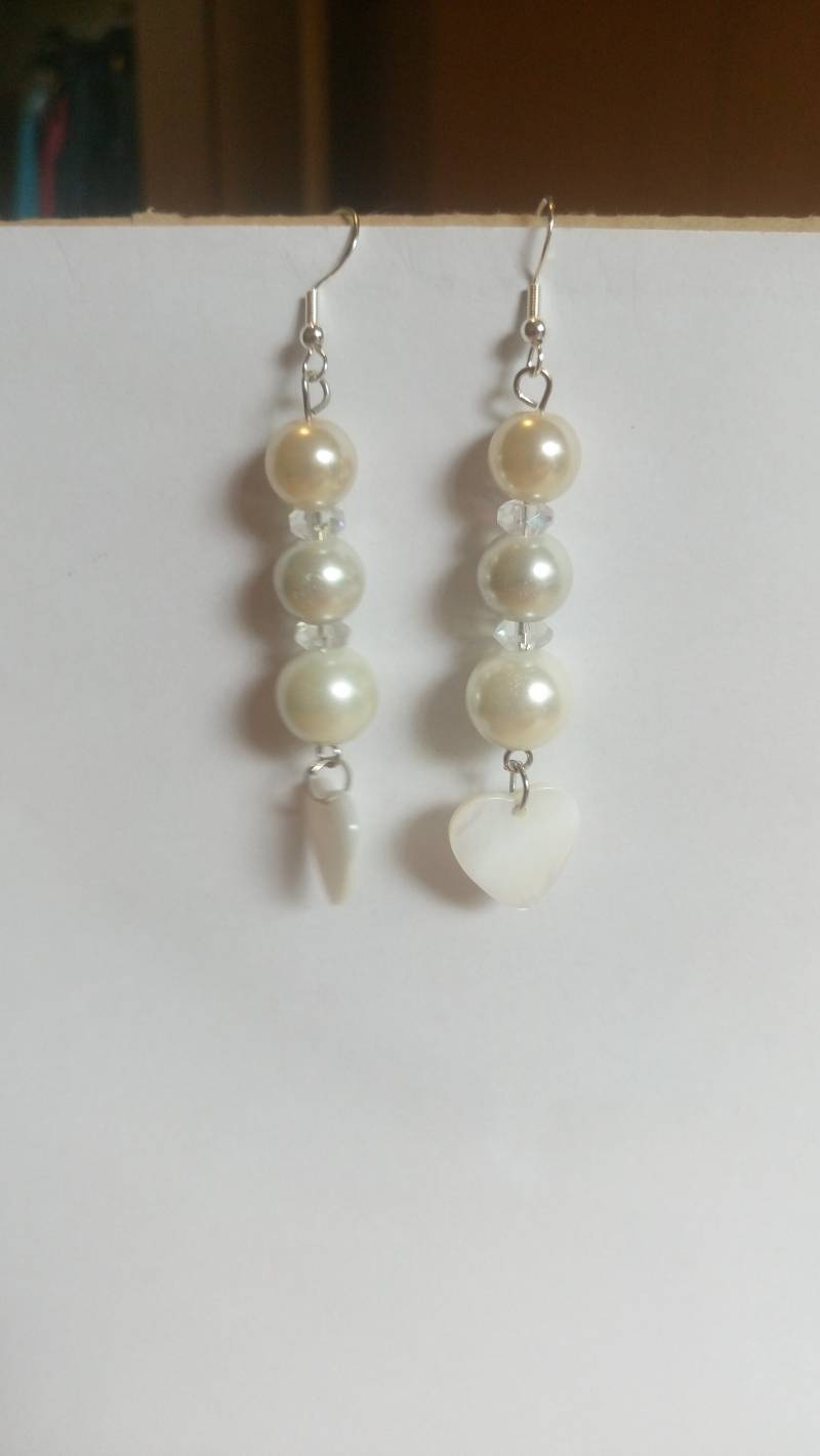 Brautschmuck Brautohrringe Ohrhänger 925Er Silber Cream Creme Perlmutt Herz Damen Geschenk Verlobte Freundin Braut von GaramondKreation