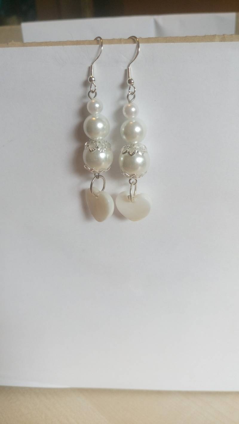 Brautschmuck Brautohrringe Ohrhänger 925Er Silber Weiß Perlmutt Herz Damen Geschenk Verlobte Freundin Braut von GaramondKreation