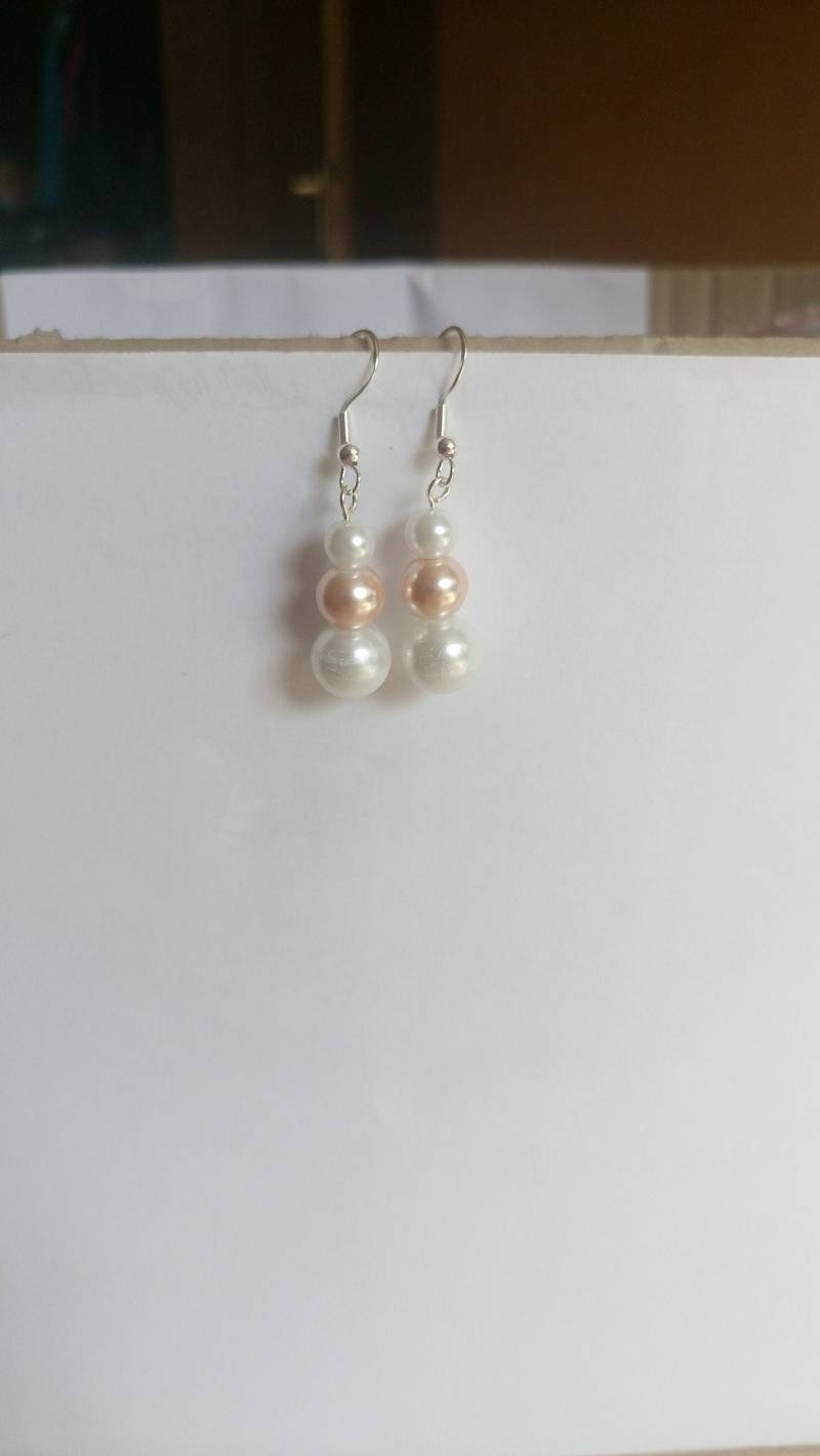 Brautschmuck Brautohrringe Ohrhänger 925Er Silber Weiß Powder Almond Hellbeige Damen Geschenk Verlobte Freundin Braut von GaramondKreation