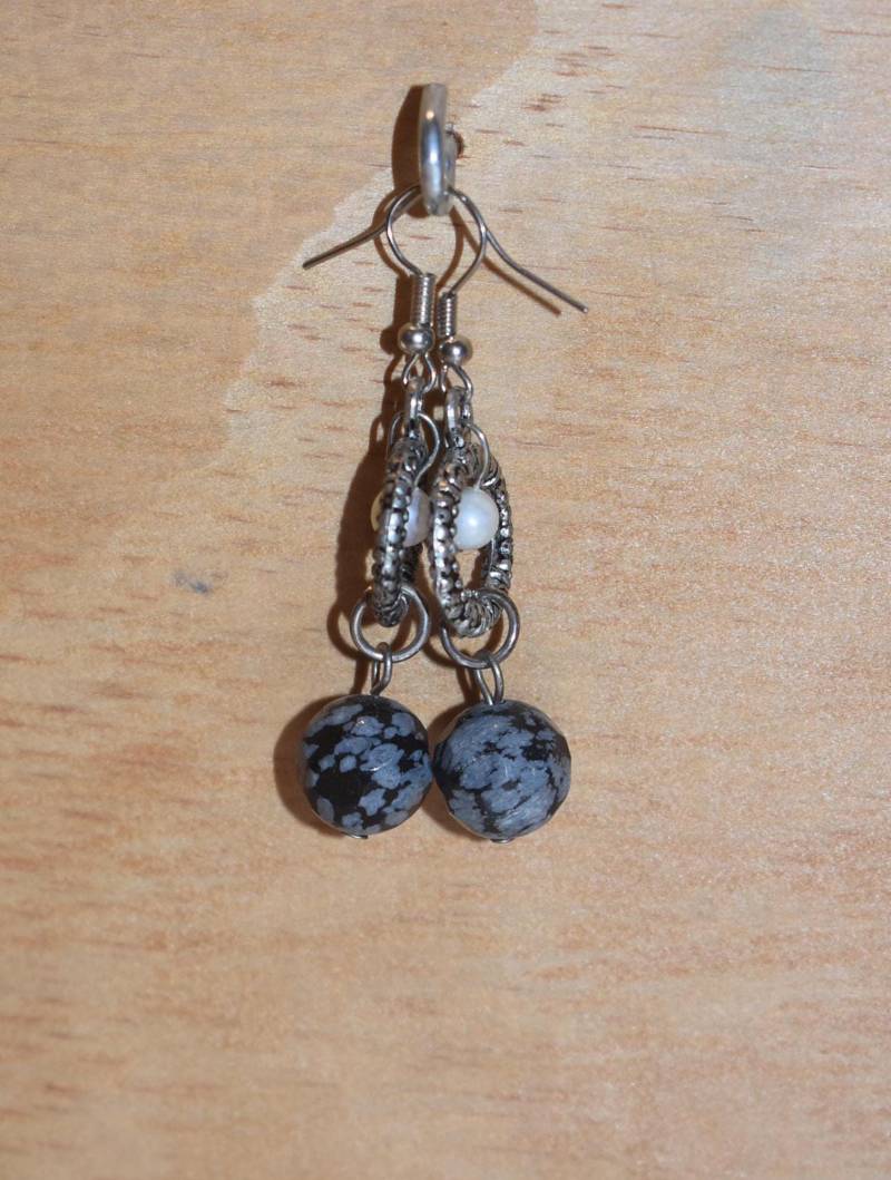 Edelsteinohrringe Mit Zuchtperle 925Er Silber Ohrhaken Naturstein Rosenquarz Obsidian Blaufluss Cherryquarz Unakit von GaramondKreation