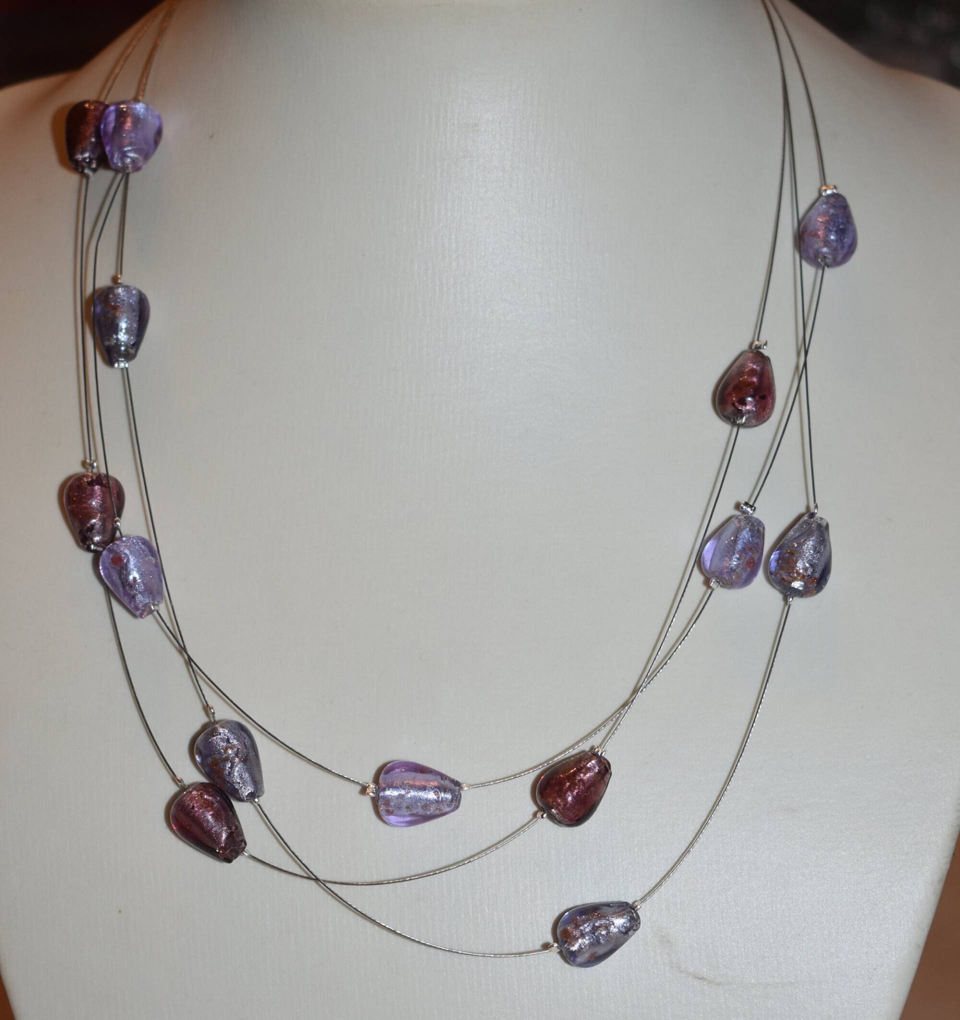 Halskette Collier Perlenkette Glasperlen Silberfolie Goldpulver Violett/Bordeaux/Grau Halskette Collier Perlenkette Glasperlen Silberfolie Goldpulver Violett/Bordeaux/Grau von GaramondKreation