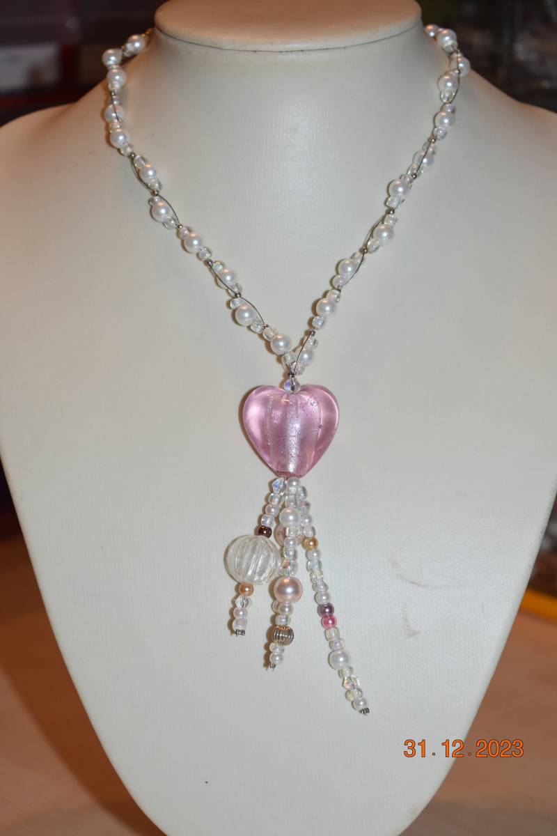 Herzkette Collier Halskette Lampwork Glasherz Herz Glaswachsperlen Rosa von GaramondKreation