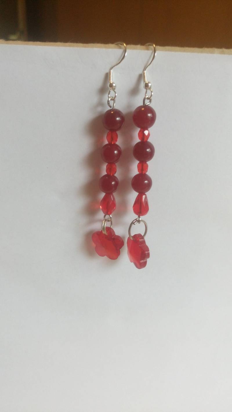 Ohrringe Ohrhänger 925Er Silber Jade Swarovski Blume Blüte Rot Glaskristall Damen Geschenk Verlobte Freundin von GaramondKreation