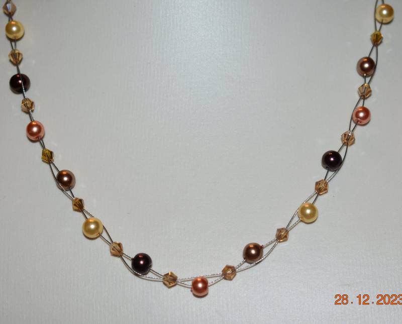 Perlenkette Kette Halskette Collier Braun Goldgelb Rosègold Gold Muttertag Hochzeit Geschenk von GaramondKreation