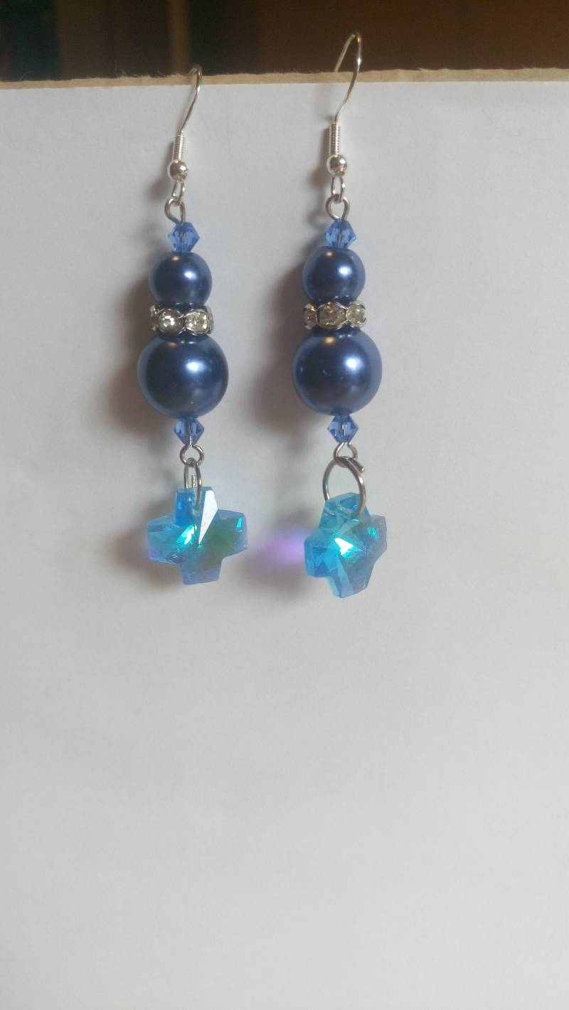 Sale Creolen Ohrringe Ohrhänger 925Er Silber Blau Glaswachs Swarovski Kreuz Ab-Effekt Strass Glaskristall Damen Geschenk Verlobte Freundin von GaramondKreation