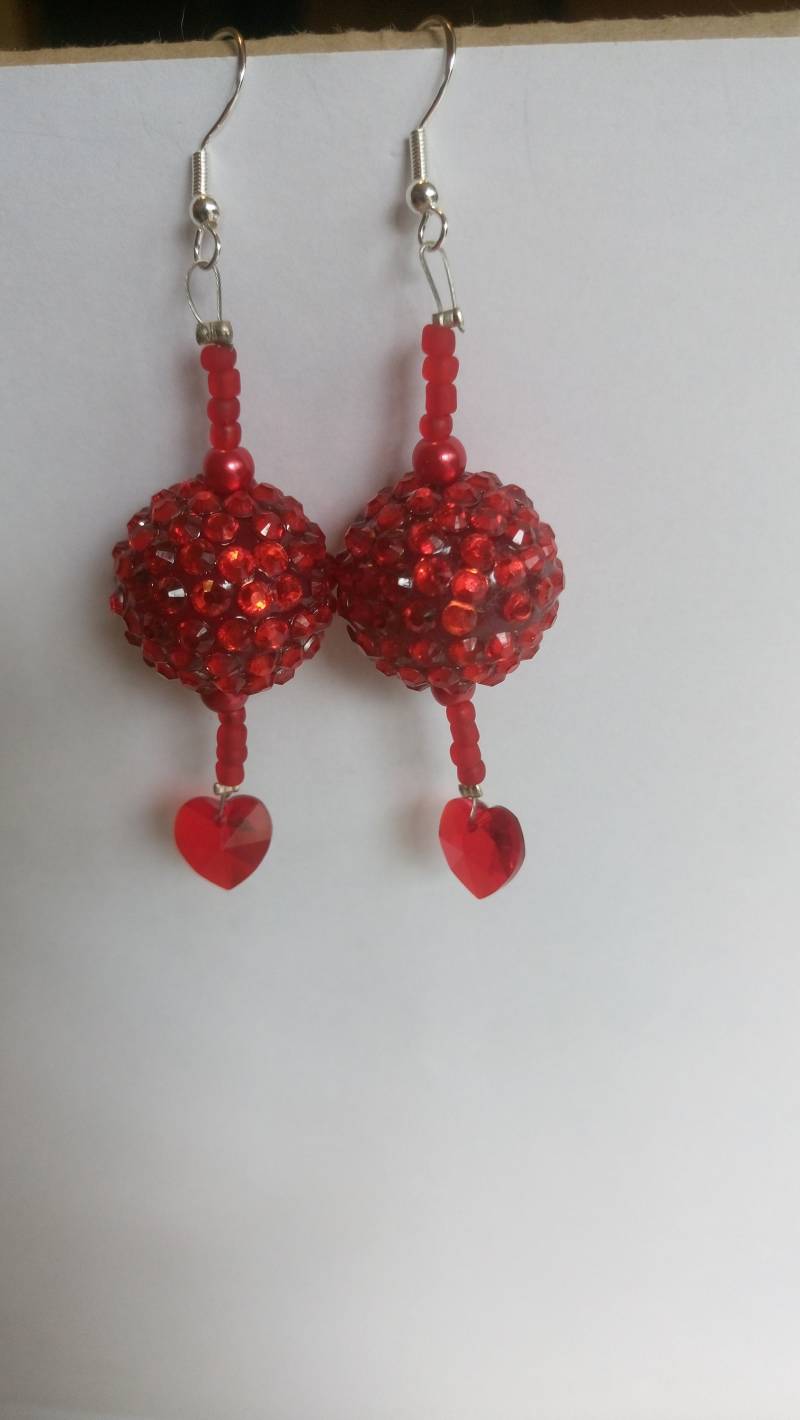Sale Ohrringe Ohrhänger 925Er Silber Rot Glasperlen Swarovski-Herz Damen Geschenk Verlobte Freundin von GaramondKreation
