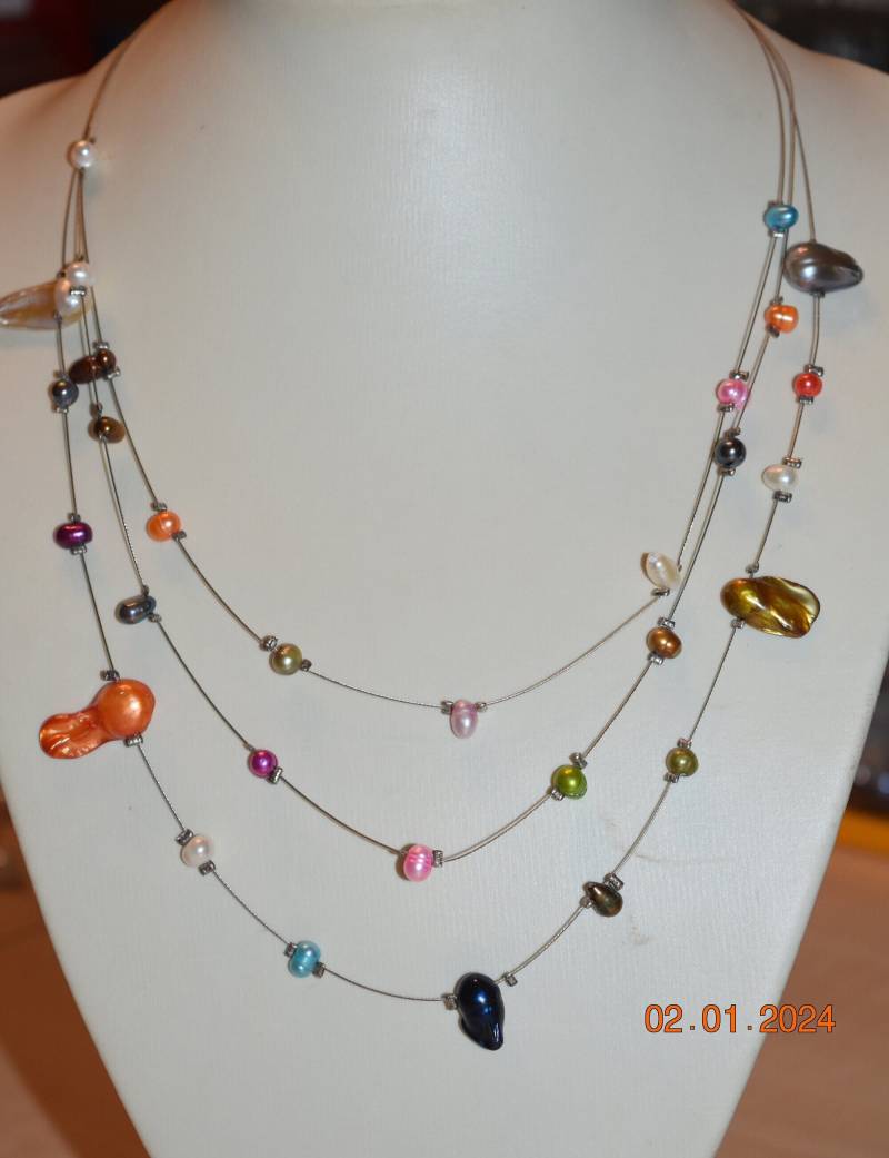 Süßwasserperlenkette Zuchtperlen Bunt Abstrakt Unikat Collier Kette Halskette Geschenk Frau Freundin Verlobte Braut Mutter Perlenkette von GaramondKreation