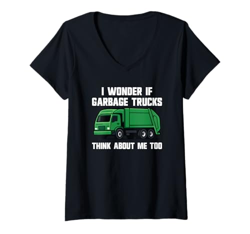Damen Ich Frage Mich, ob Müllwagen an Mich Denken Müllwagen T-Shirt mit V-Ausschnitt Damen Ich Frage Mich, ob Müllwagen an Mich Denken Müllwagen T-Shirt mit V-Ausschnitt von Garbage Day Garbage Truck Kids Co.