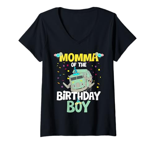 Damen Momma of The Birthday Boy Müllwagen Recycling Müll T-Shirt mit V-Ausschnitt Damen Momma of The Birthday Boy Müllwagen Recycling Müll T-Shirt mit V-Ausschnitt von Garbage Truck Birthday Boy Recycling Trash Family