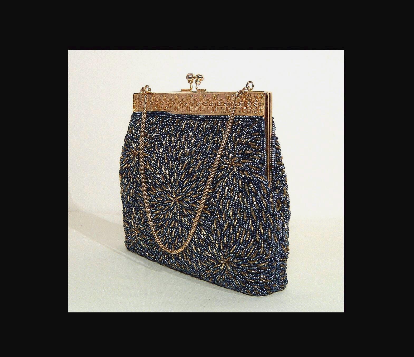 Glas Perlen Geldbörse - Indigoblaue Seestern ~ 1940Er 1950Er Jahre Starburst Abend Partytasche Glas Perlen Geldbörse - Indigoblaue Seestern ~ 1940Er 1950Er Jahre Starburst Abend Partytasche von Garbostreasures