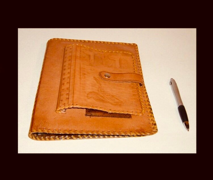 Mid Century Leder Schreibmappe ~ Hand Punziertes Fotoalbum 33 Auf von Garbostreasures