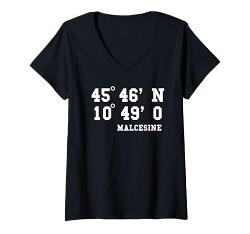Damen Malcesine Koordinaten Design Gardasee Urlaub Lago di Garda T-Shirt mit V-Ausschnitt Damen Malcesine Koordinaten Design Gardasee Urlaub Lago di Garda T-Shirt mit V-Ausschnitt von Gardasee Bekleidung Lago di Garda Geschenkidee