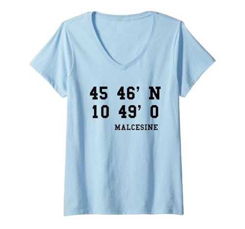 Damen Malcesine Koordinaten Design Gardasee Urlaub Lago di Garda T-Shirt mit V-Ausschnitt Damen Malcesine Koordinaten Design Gardasee Urlaub Lago di Garda T-Shirt mit V-Ausschnitt von Gardasee Bekleidung Lago di Garda Geschenkidee