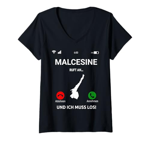 Damen Malcesine Ruft An Design Gardasee Urlaub Lago di Garda T-Shirt mit V-Ausschnitt Damen Malcesine Ruft An Design Gardasee Urlaub Lago di Garda T-Shirt mit V-Ausschnitt von Gardasee Bekleidung Lago di Garda Geschenkidee