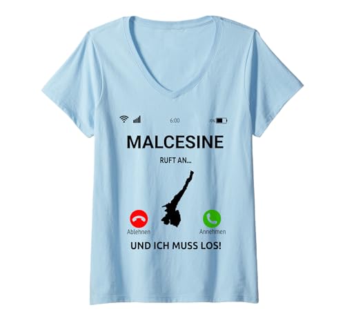 Damen Malcesine Ruft An Design Gardasee Urlaub Lago di Garda T-Shirt mit V-Ausschnitt Damen Malcesine Ruft An Design Gardasee Urlaub Lago di Garda T-Shirt mit V-Ausschnitt von Gardasee Bekleidung Lago di Garda Geschenkidee