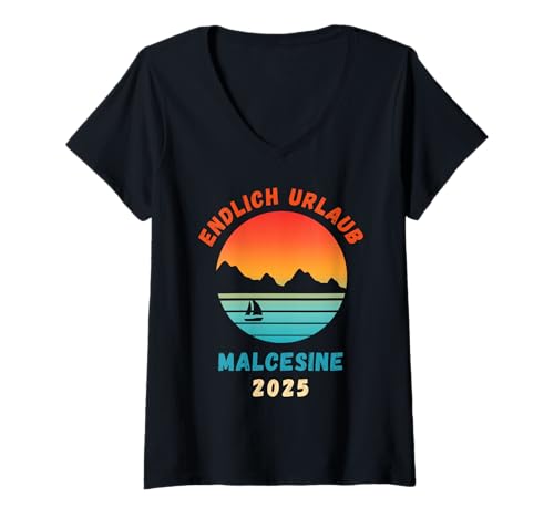 Damen Malcesine Urlaub 2025 Design Gardasee Reise Lago di Garda T-Shirt mit V-Ausschnitt Damen Malcesine Urlaub 2025 Design Gardasee Reise Lago di Garda T-Shirt mit V-Ausschnitt von Gardasee Bekleidung Lago di Garda Geschenkidee