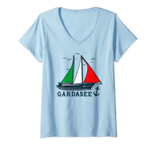 Damen Gardasee Lago di Garda Urlaub Reisen Italien T-Shirt mit V-Ausschnitt Damen Gardasee Lago di Garda Urlaub Reisen Italien T-Shirt mit V-Ausschnitt von Gardasee Italien