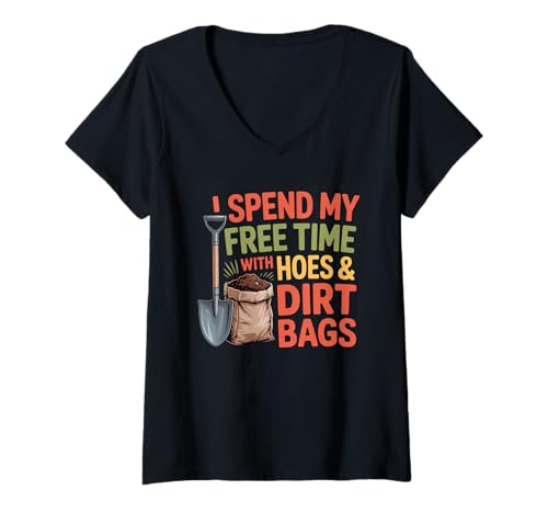 Damen Lustiger Gartenspruch Freizeit mit Hacken Schmutzbeutel Witz T-Shirt mit V-Ausschnitt Damen Lustiger Gartenspruch Freizeit mit Hacken Schmutzbeutel Witz T-Shirt mit V-Ausschnitt von Garden Lovers Planting Tools Soil Digging Gag Pun
