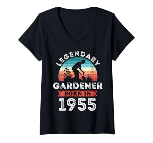 Damen Legendary Gardener Born in 1955, 70th Birthday Men T-Shirt mit V-Ausschnitt Damen Legendary Gardener Born in 1955, 70th Birthday Men T-Shirt mit V-Ausschnitt von Gardener 1955 Legends Gifts for Mens 70th Bday