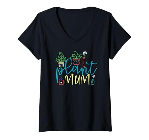 Damen Potted Plants Colorful Botanical Indoor Garden Plant Mum T-Shirt mit V-Ausschnitt von Gardening Mum Funnies