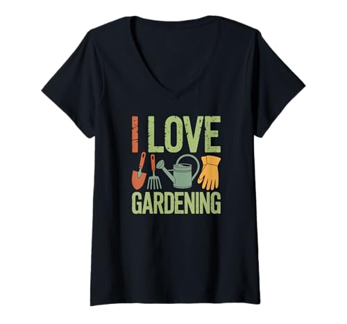 Damen Ich Liebe Gartenliebhaber, Gärtnerhumor T-Shirt mit V-Ausschnitt von Gardening Passion Outdoor Nature Enthusiast