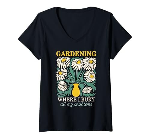Damen Gärtnern, wo ich All Meine Probleme vergrabe T-Shirt mit V-Ausschnitt Damen Gärtnern, wo ich All Meine Probleme vergrabe T-Shirt mit V-Ausschnitt von Gardening Sarcastic Humor Retro Flower