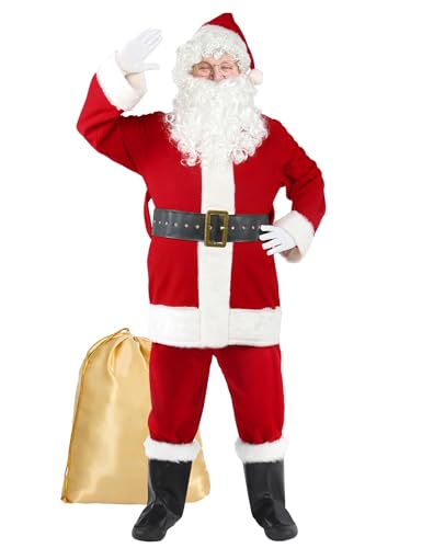 Gardentime Weihnachtsmann Kostüm für Männer Weihnachtsmann Anzug Erwachsene 10pcs Weihnachten Deluxe roten Samt Outfit Weihnachten Urlaub Party Cosplay S von Gardentime