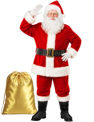 Gardentime Weihnachtsmann Kostüm für Männer Weihnachtsmann Anzug Erwachsene 10pcs Weihnachten Deluxe roten Samt Outfit Weihnachten Urlaub Party Cosplay von Gardentime