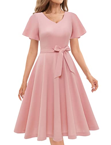 Kleider Damen Rockabilly Kleider Damen Festliche Kleider für Damen Rockabilly Kleid Cocktailkleid Damen 50er Jahre Kleider Audrey Hepburn Kleid Vintage Kleid Blush 2XL von Gardenwed