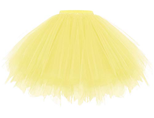 Gardenwed 50er Vintage Tüllrock Damen Tütü Bunter Petticoat Kurz Tutu Karneval Kostüm Rockabilly Kleider Mehrfarbig Bubble Tanzkleid Rock Gelb Tüllrock Yellow XL von Gardenwed