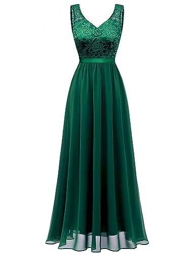 Gardenwed Abendkleid elegant für Hochzeit Ballkleid Damen Lang Spitzen V-Ausschnitt Brautjungfernkleider Hohe Taille Abschlusskleid Cocktailkleid Dark Green 3XL von Gardenwed