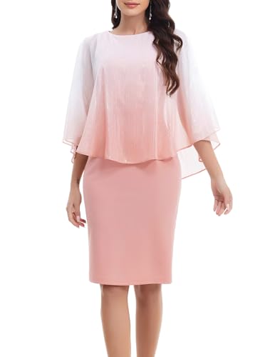 Gardenwed Abendkleider elegant Damen übergröße Chiffon Cape Bodycon Kleid Knielang Formelle Cocktailkleider Party Hochzeitsgäste Festliches Große Größe Kleid Blush 2XL von Gardenwed