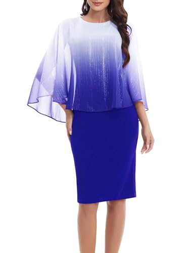 Gardenwed Abendkleider elegant Damen übergröße Chiffon Cape Bodycon Kleid Knielang Formelle Cocktailkleider Party Hochzeitsgäste Festliches Große Größe Kleid Royal Blue 2XL von Gardenwed